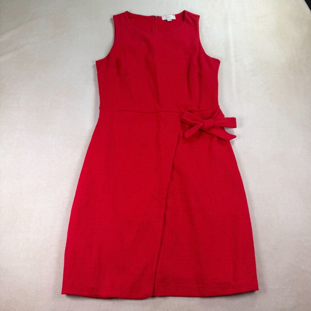 LOFT Outlet Red Textured Sheath Dress Womens Size 4 Bow Waist Career Work EUC